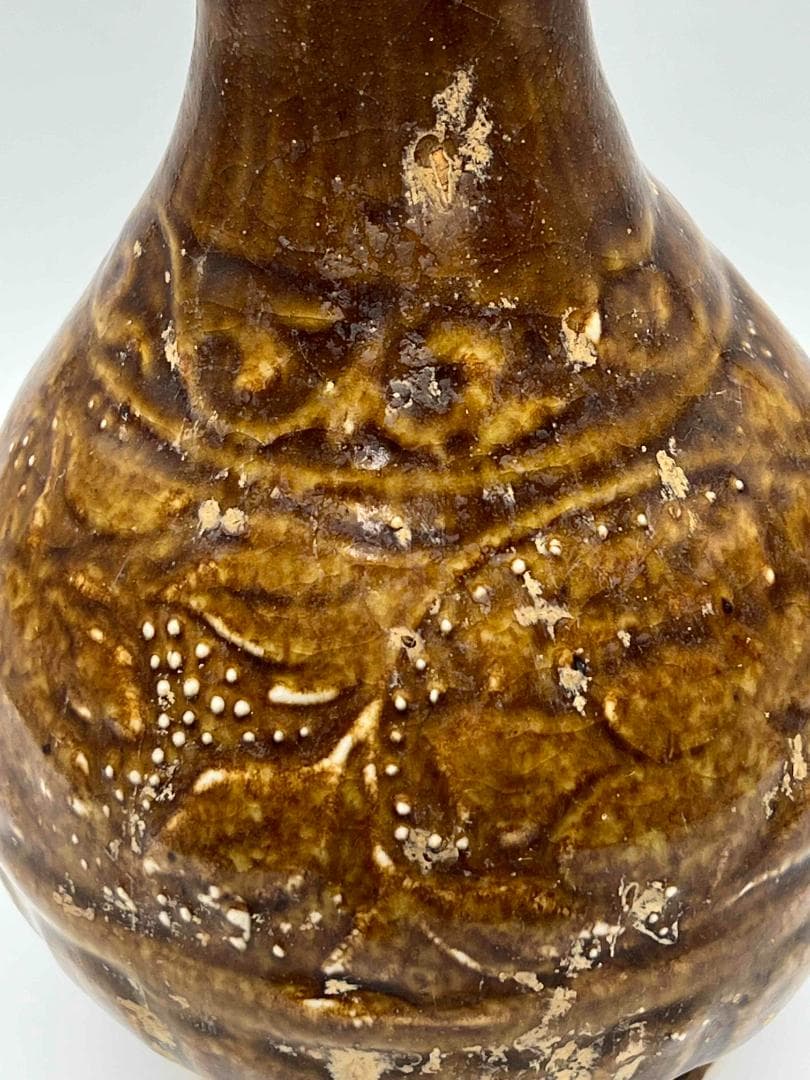 金～元時代　褐釉花草文花瓶　花入　花瓶　茶道具　香道具(B-63)