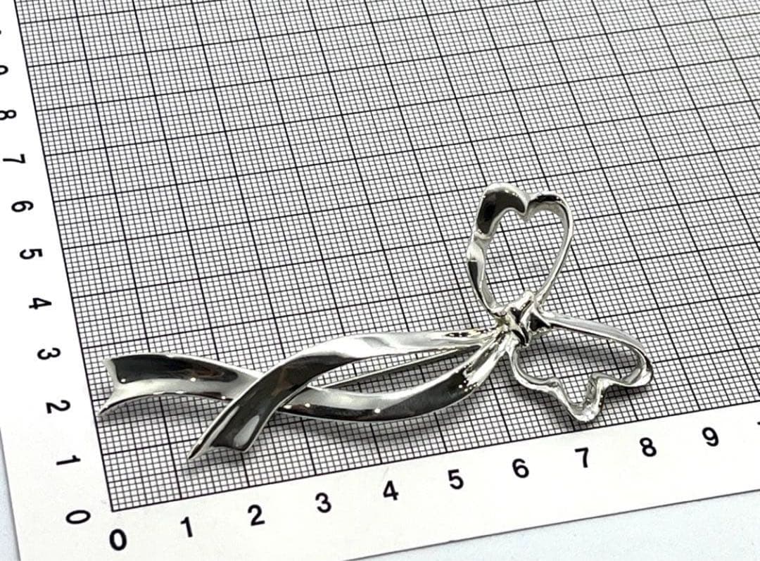 h405 美品　オールドティファニー　リボンボウ　ラージサイズ　ブローチ　925