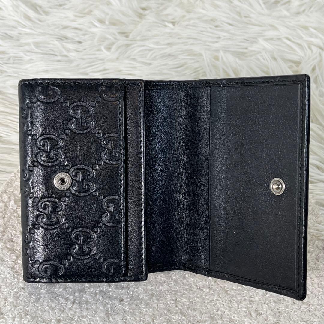 美品　GUCCI カードケース　シマ　レザー　GG柄　ブラック　箱付き