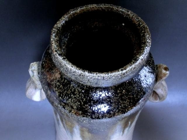花瓶■唐津 茶陶唐津 鏡山窯【井上東也】花器 耳付き 花入れ 時代物 骨董品■