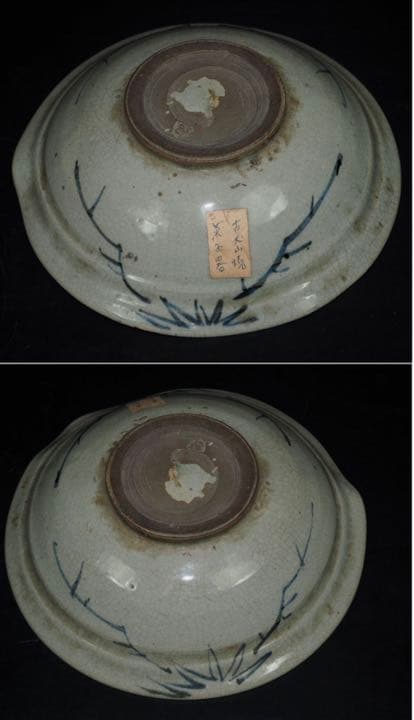 送料無料　江戸～明治時代 染付古犬山菓子鉢 共箱 茶道具