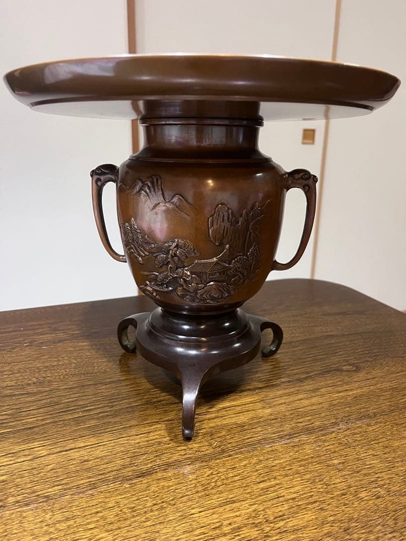 花器 工芸品 唐金製 薄端 アンティーク 時代物