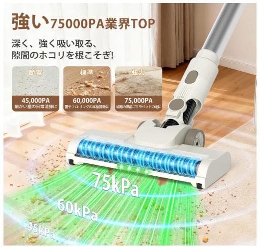 2026年最新版 最強75KPa自走掃除機 AI制御 65分 自立式 軽量