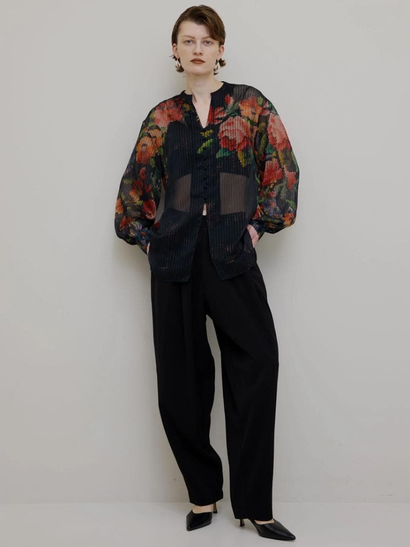トップス JACQUARD FLOWER PATTERN SHEER BLOUSE