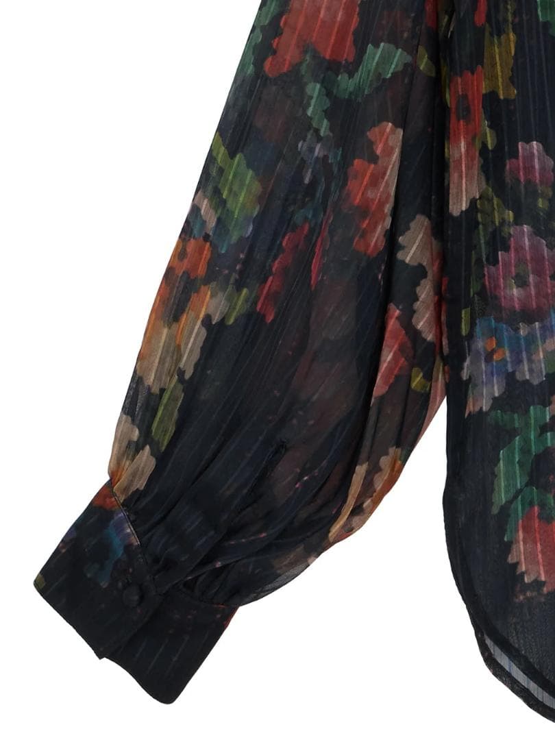 トップス JACQUARD FLOWER PATTERN SHEER BLOUSE