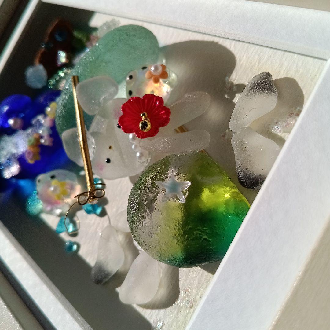 シーグラスアート　♡きみとともだち♡　うさぎちゃん＆くじらさんver.