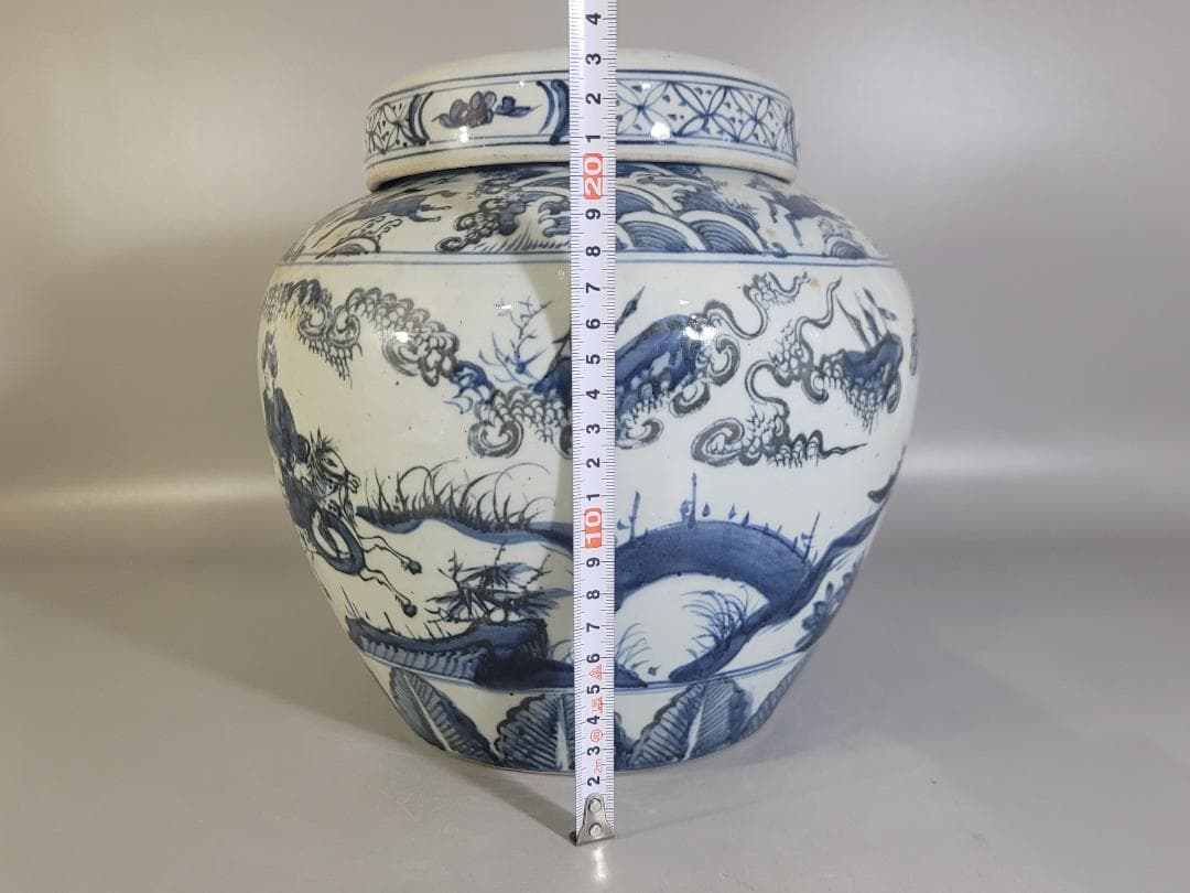 中国 染付 武人紋 蓋壷 茶入 DT166