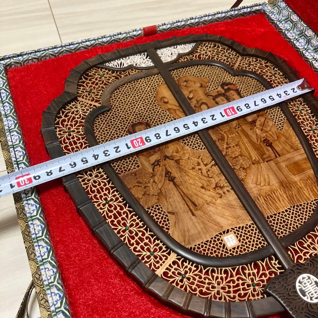 中国美術 唐木造 白檀透彫刻 翡翠 軍配型硯屏 団扇　唐物？