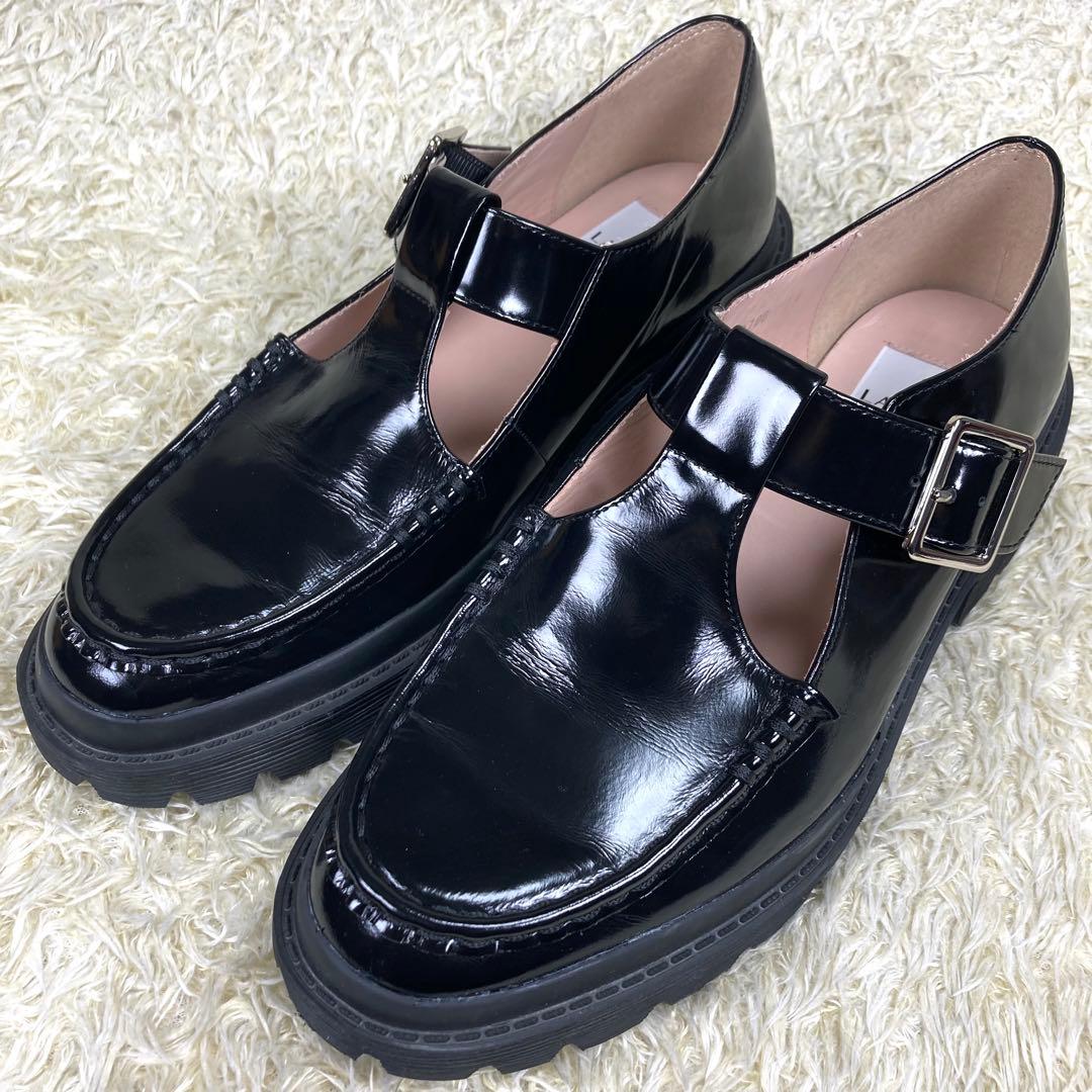 『未使用級』ランバンオンブルー Tストラップ ローファー 厚底　ブラック　24