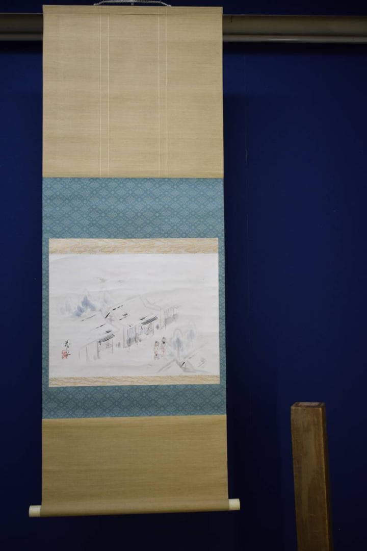 真作/生田花朝女/山水売店人物図/布袋屋掛軸HH-905