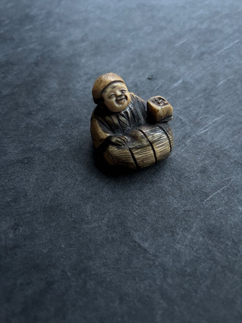 江戸時代 翁　根付　 牙刻　江戸期　在銘　東洋彫刻