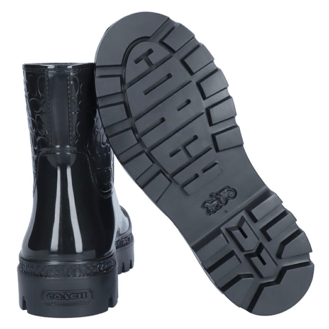 美品　コーチ　レディースレインブーツ　シグネチャー　黒