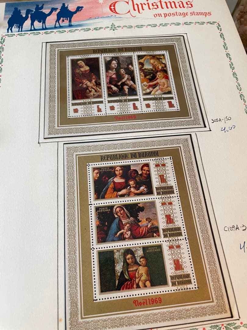 ヴィンテージ　クリスマス切手　1960〜70年代　ジャンクジャーナル