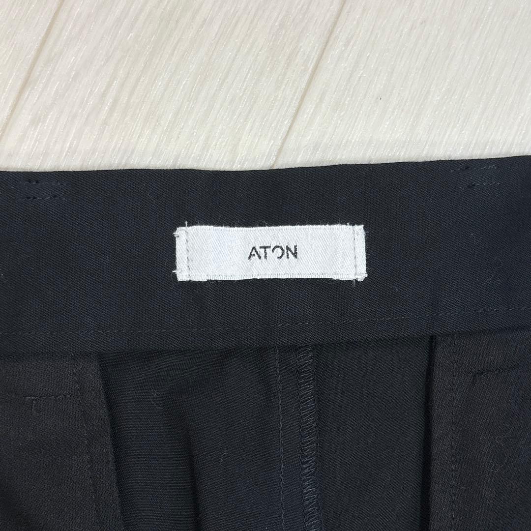 ATON エイトン コットンギャバジン タックパンツ 00 ブラック