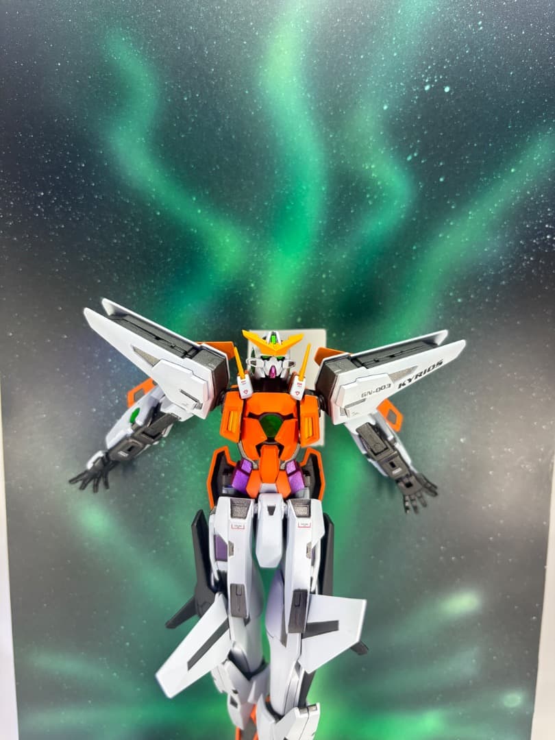 【全塗装完成品】HG 1/144 メタルロボット魂風 ガンダムキュリオス背景付き