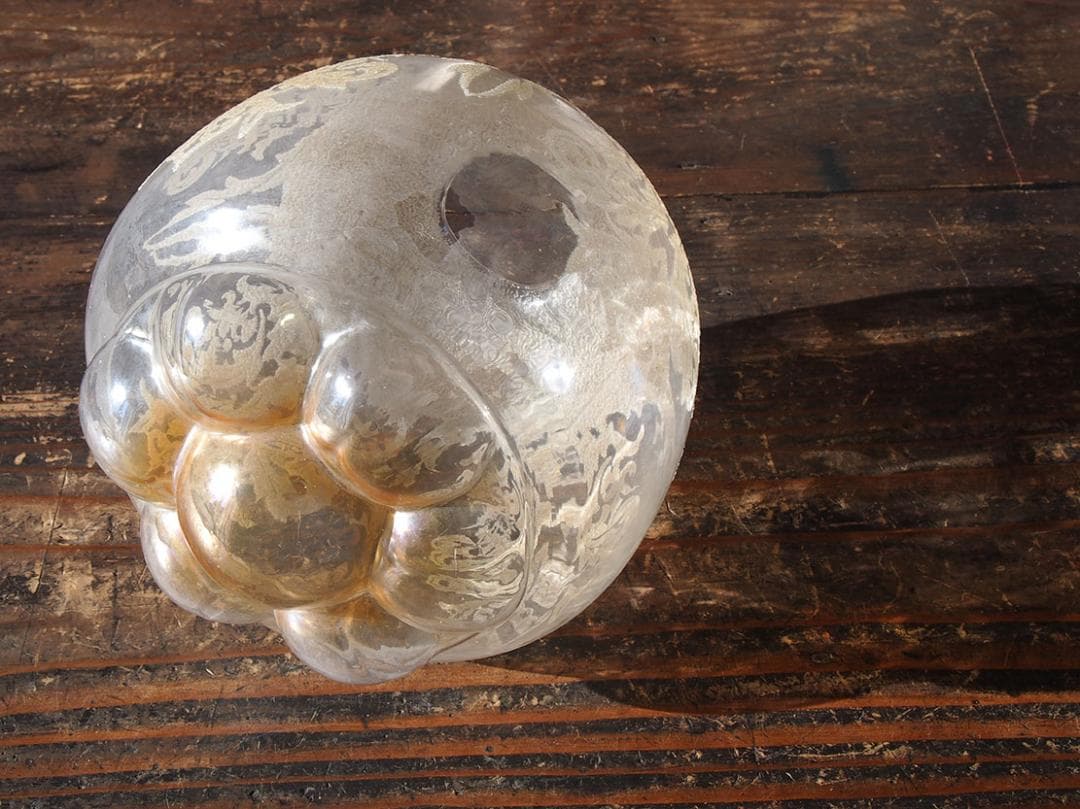 ランプシェード電笠 薄オレンジ クリアーに植物模様 ミッドセンチュリー/K402