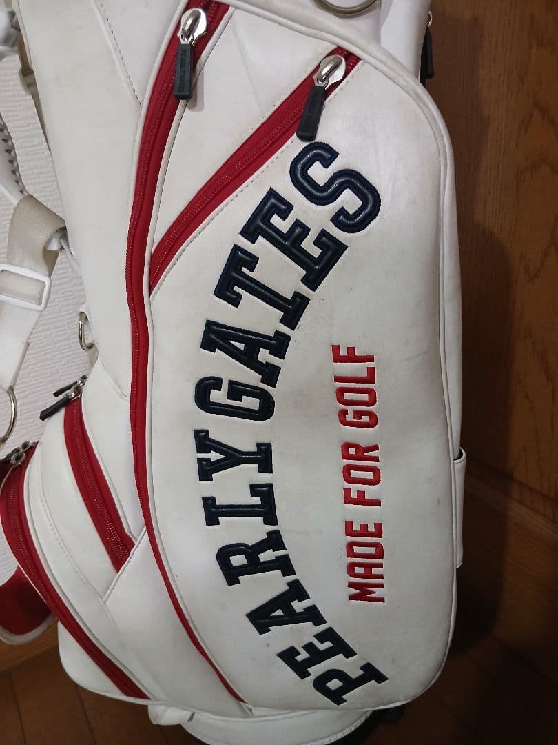 PEARLY GATES ゴルフバッグ ホワイト/レッド/ヘッドカバーフルセット