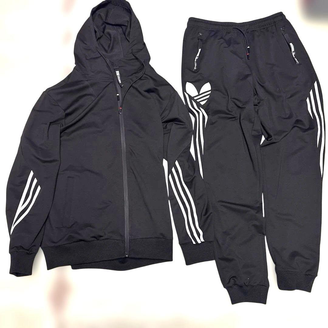 (美品)アディダスフード付きジャージセットアップXXL