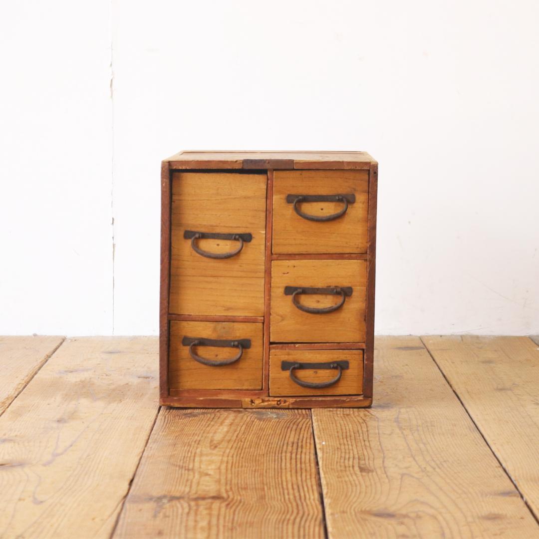 レトロ 卓上 小引き出し 抽斗 5杯 時代物 収納 小物入れ 木製 ヴィンテージ