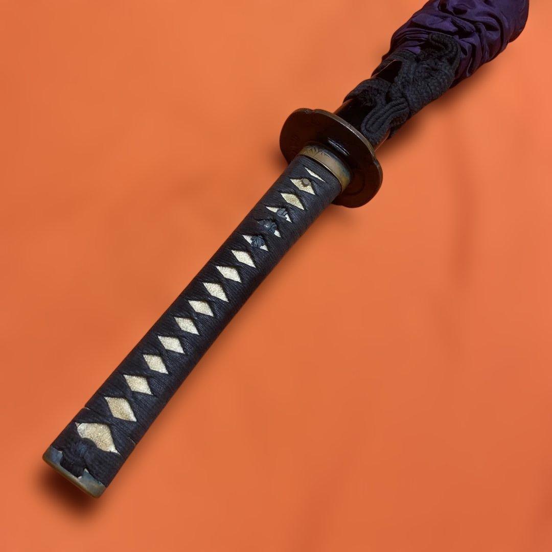 居合刀(刀袋付) 濃緑柄 竹笹木瓜鍔 黒梨地呂鞘