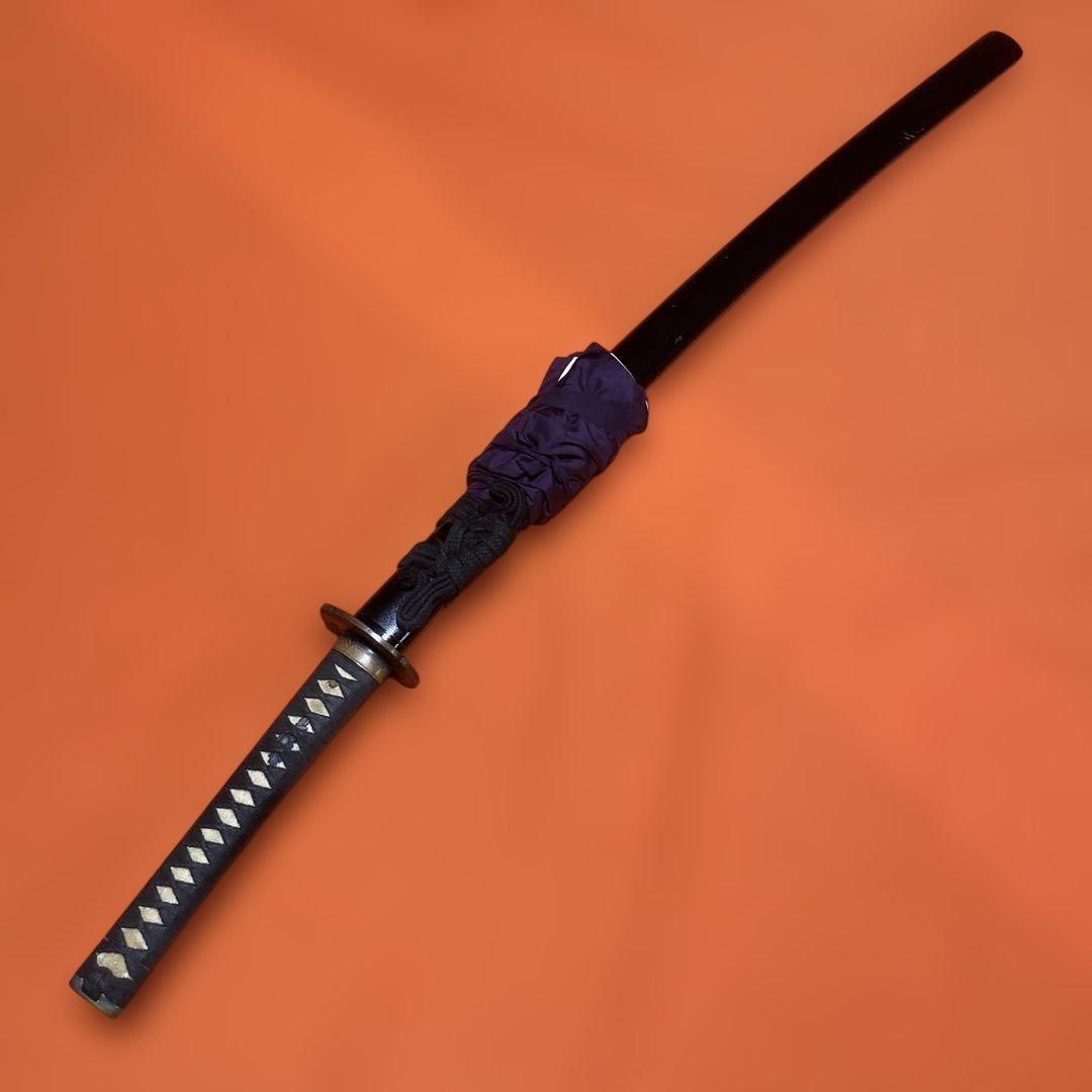 居合刀(刀袋付) 濃緑柄 竹笹木瓜鍔 黒梨地呂鞘