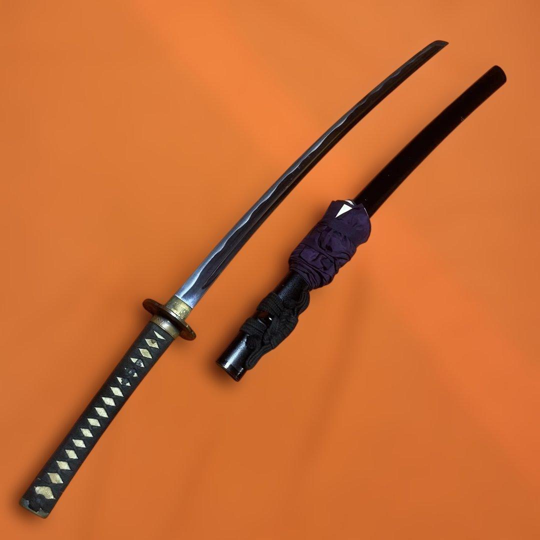 居合刀(刀袋付) 濃緑柄 竹笹木瓜鍔 黒梨地呂鞘