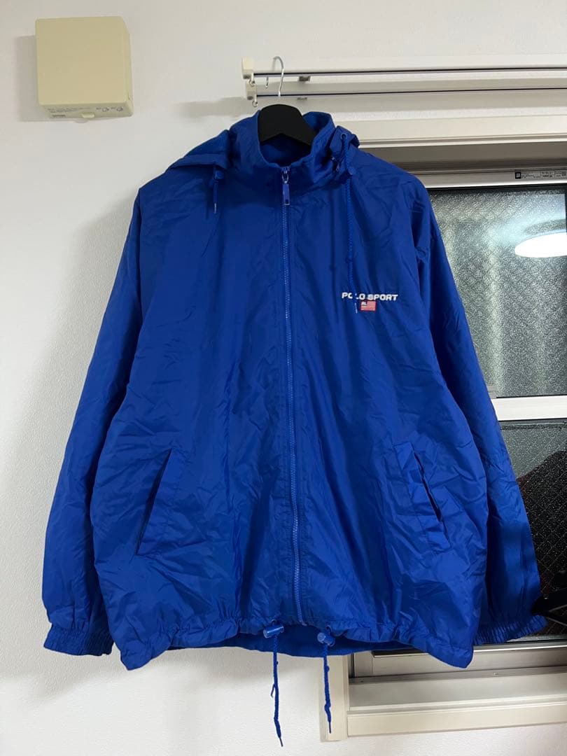 90s POLO SPORT 刺繍ロゴ 星条旗 裏地フリース ナイロンジャケット