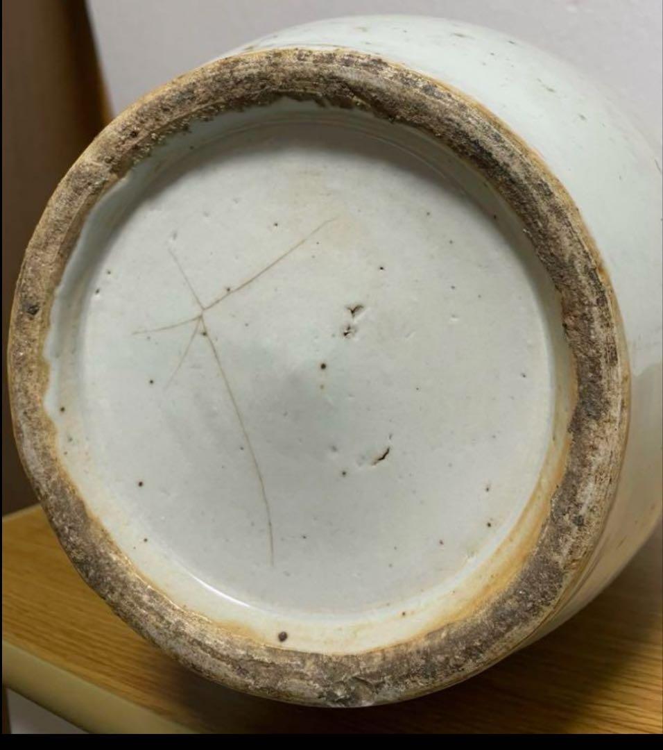 清時代 青花花鳥紋双耳瓶 中国骨董品。