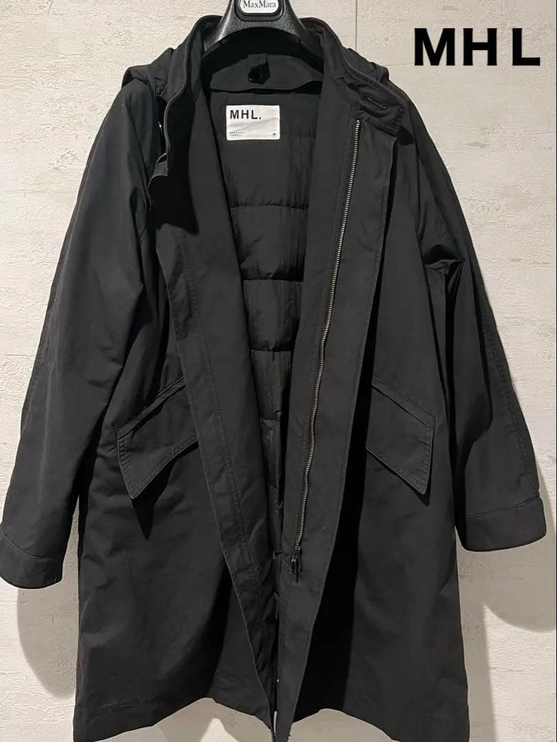 こなんさま　MHL 　ブラックモッズコート　ダウンライナー付　フード取り外し可能