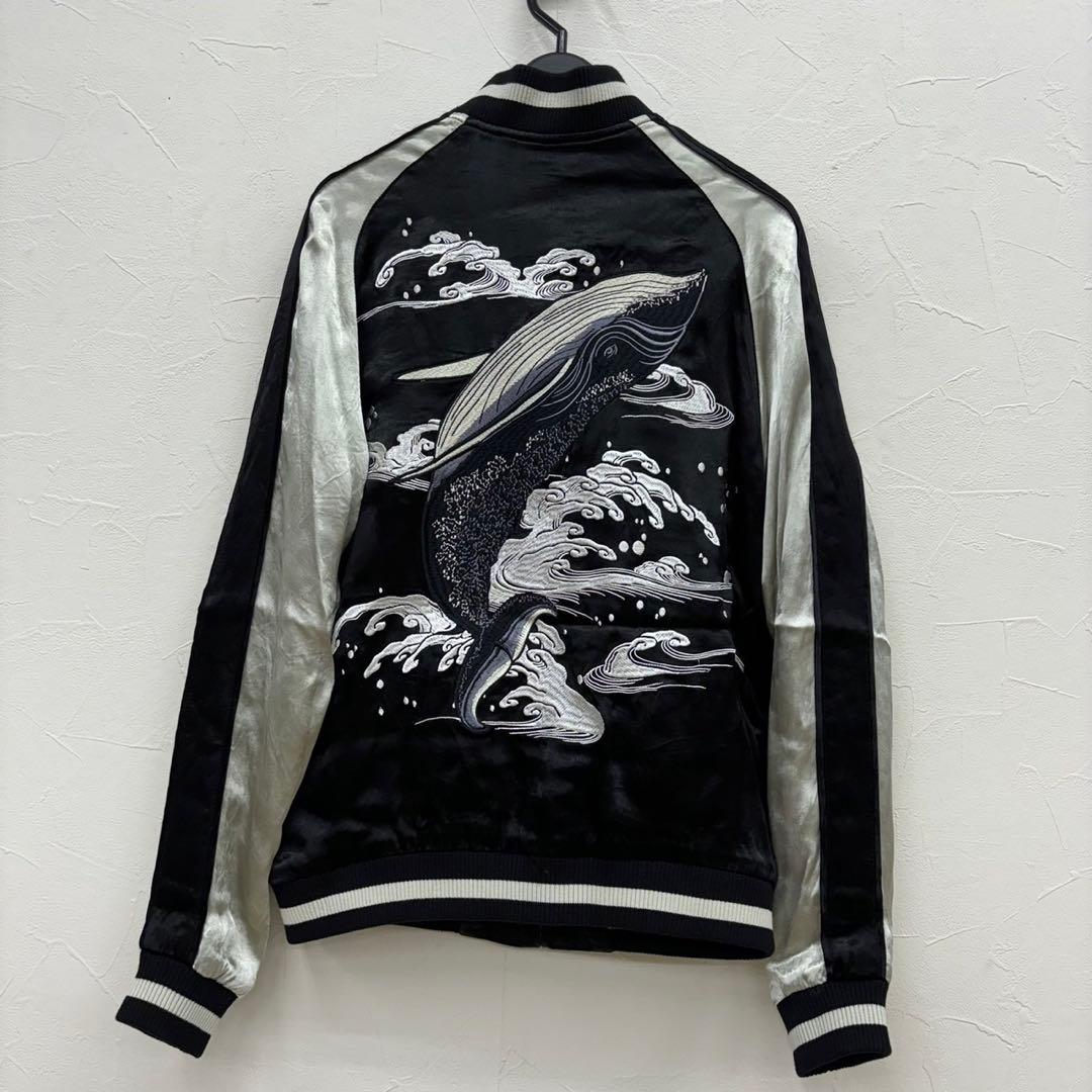 m*o様 美品 花旅楽団 鯨 クジラ 刺繍 レーヨン リバーシブル スカジャン