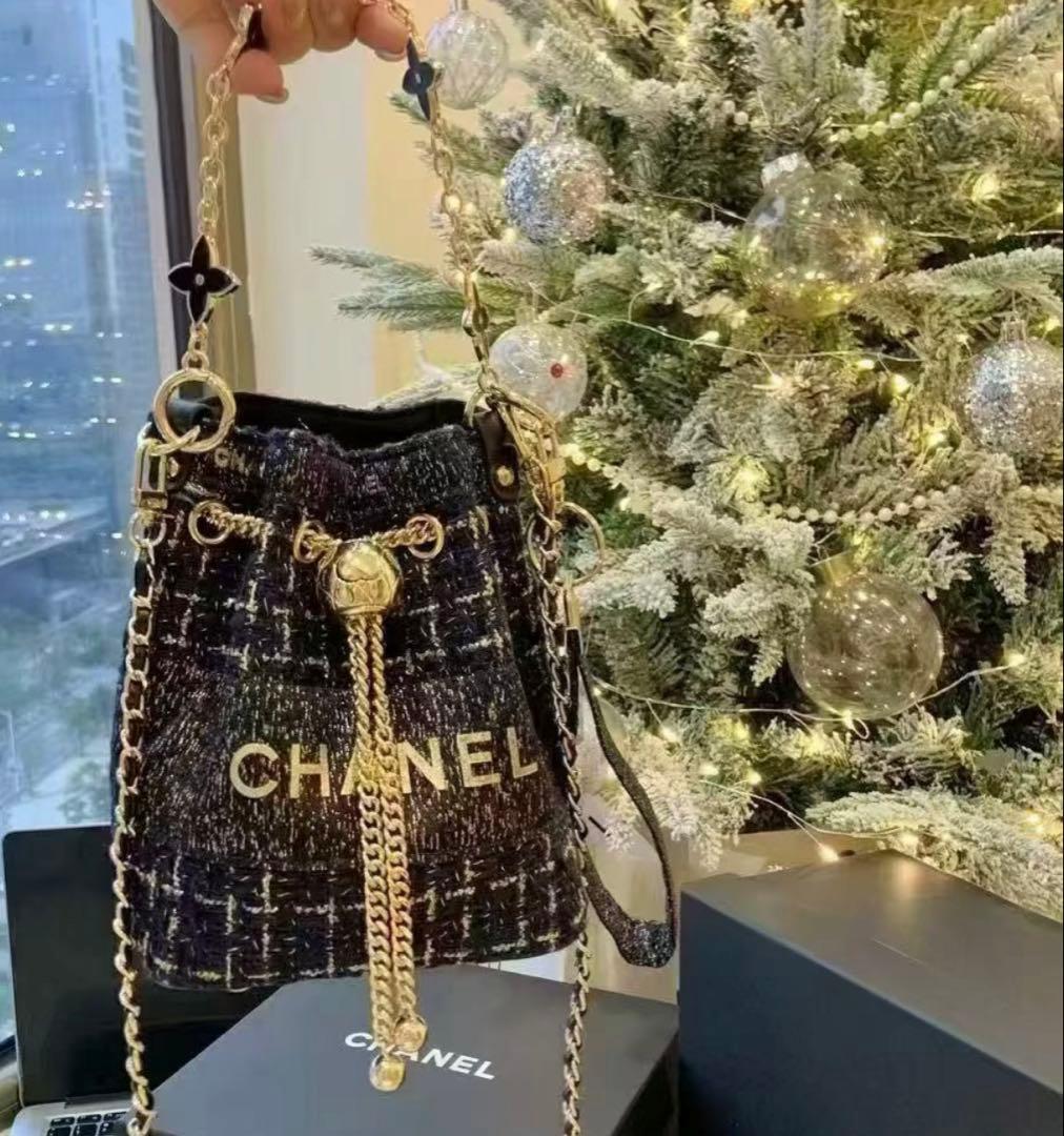 希少　レア　非売品 CHANEL ノベルティ ネイビー　ツイード バケットバッグ