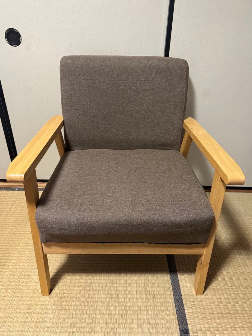 ファブリック 木肘ソファ 1P アームチェア　ローソファー1人掛け