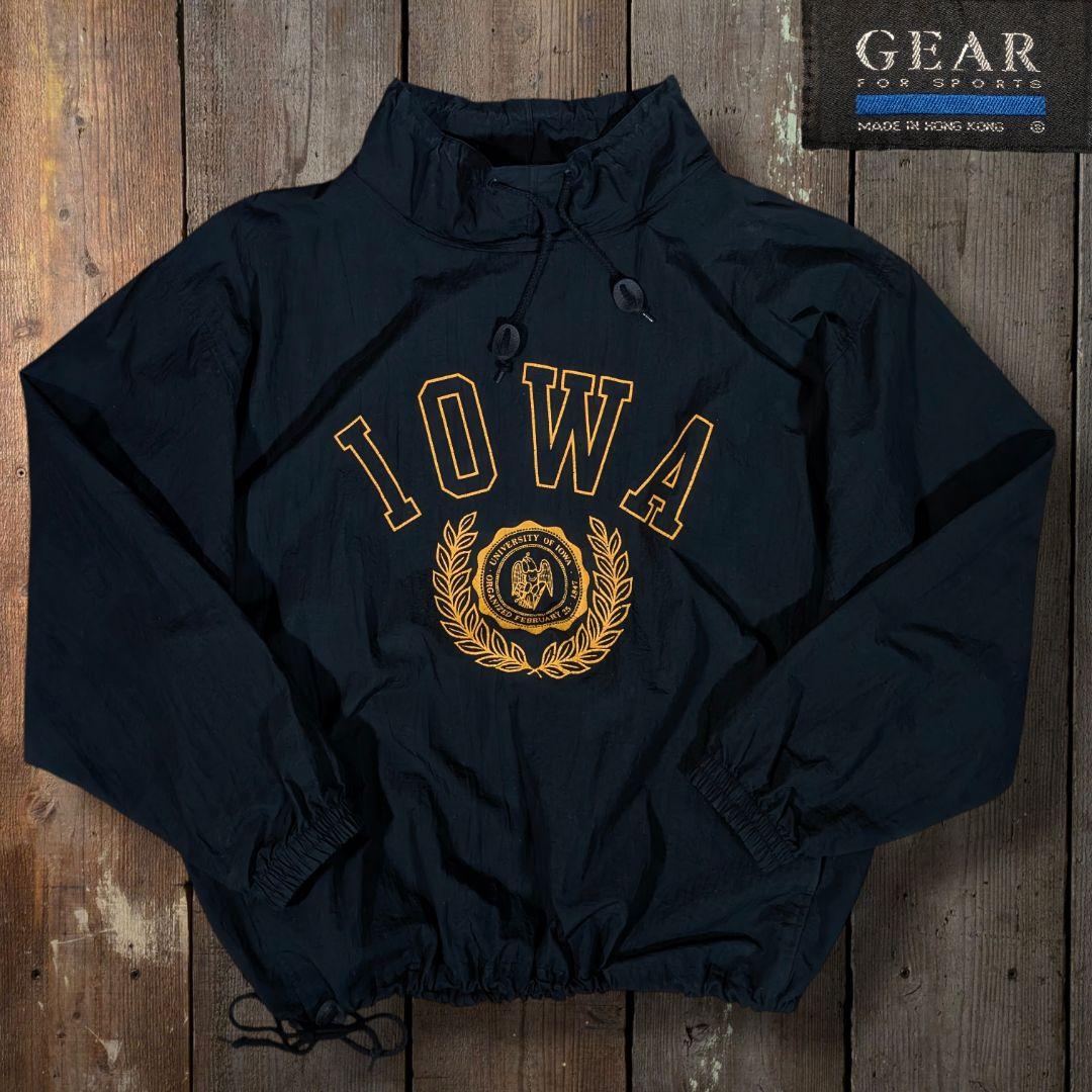 90s　モックネック　ナイロンプルオーバー　アイオワ州　カレッジプリント　裾絞り