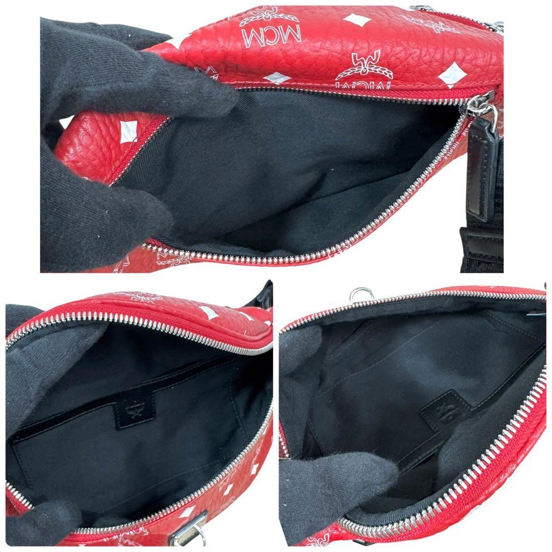 エムシーエム　ウエストポーチ　ボディバッグ　レッド　斜め掛け　2way　総柄