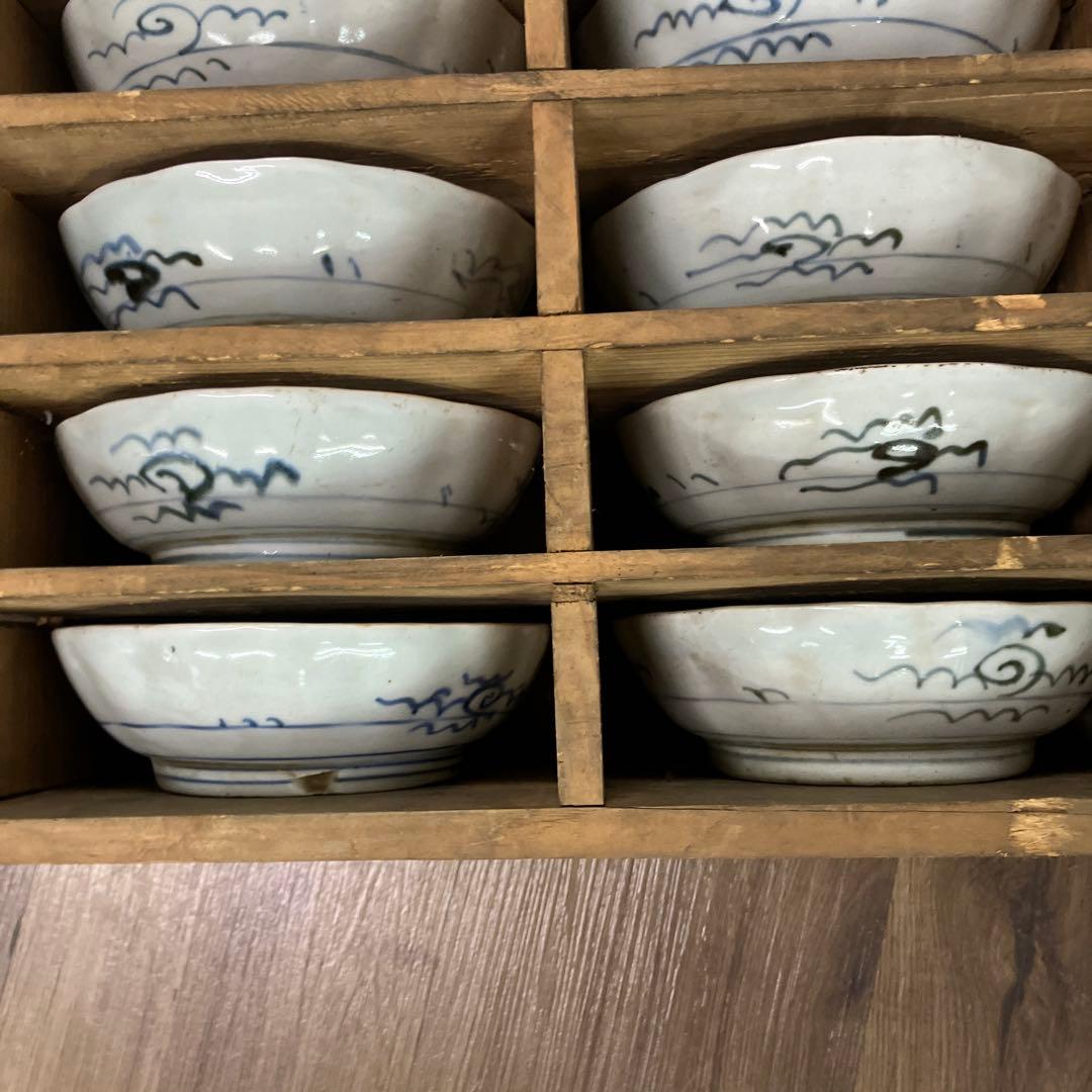 3F 明治時代物 骨董品 小皿 20客セット 木箱入り蔵出し アンティーク 染付