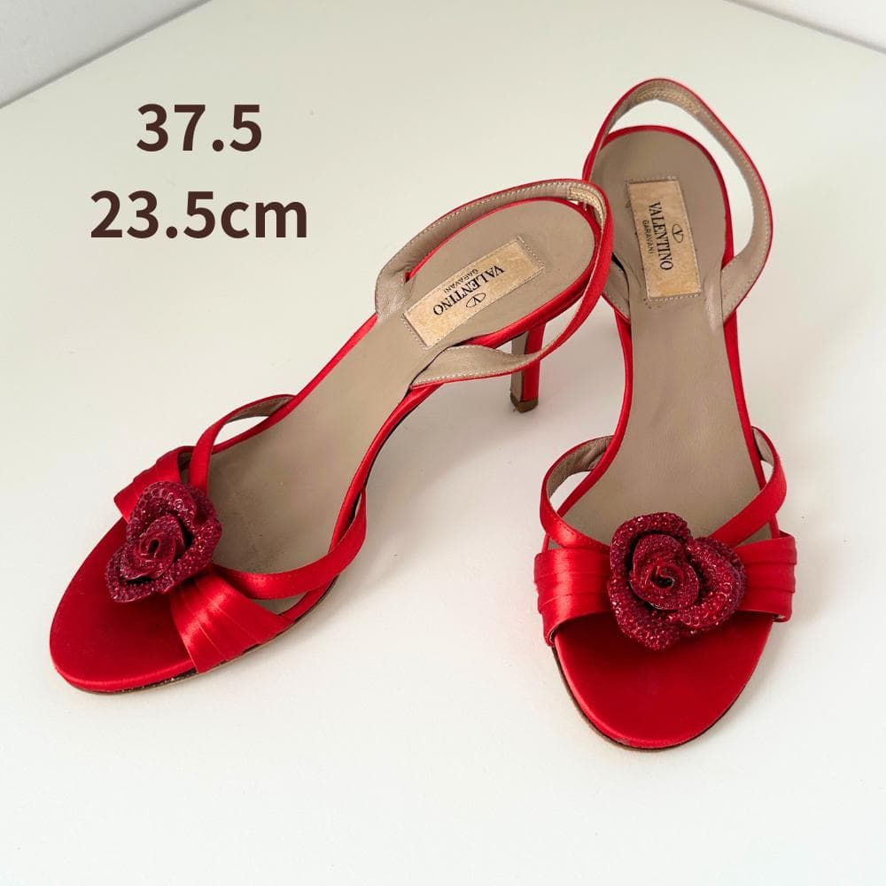 良品 ヴァレンティノ ヴィンテージ サンダル 赤 レッド 薔薇 37.5