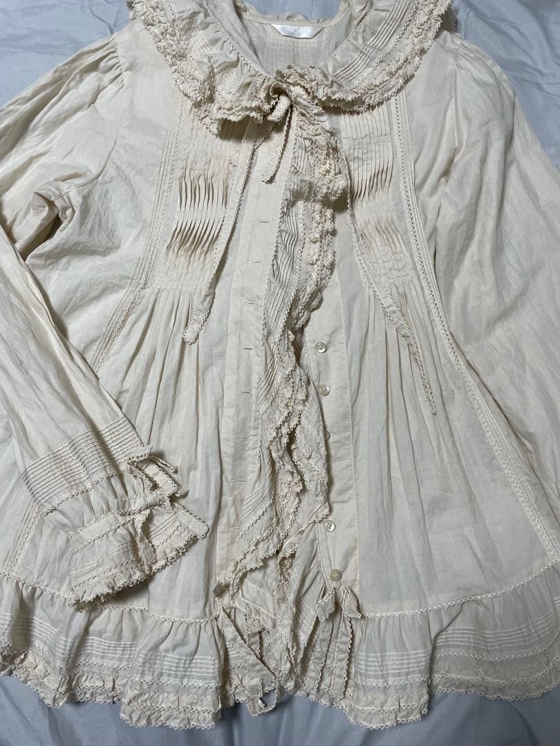 ピンクハウス　ウサ耳フード付き　綿ローンオーバーブラウス