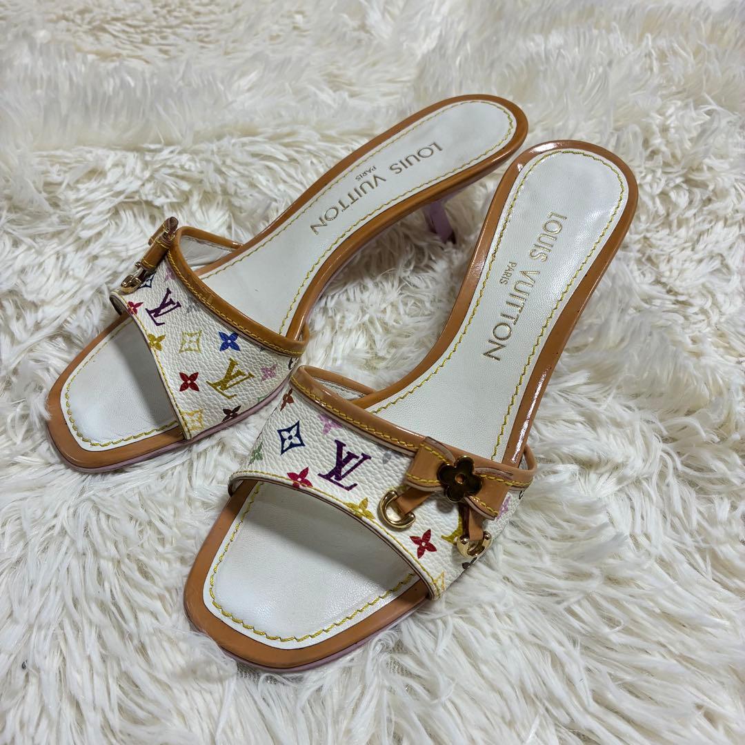 ルイヴィトン　モノグラムマルチカラー ミュール ホワイト×ラベンダー
