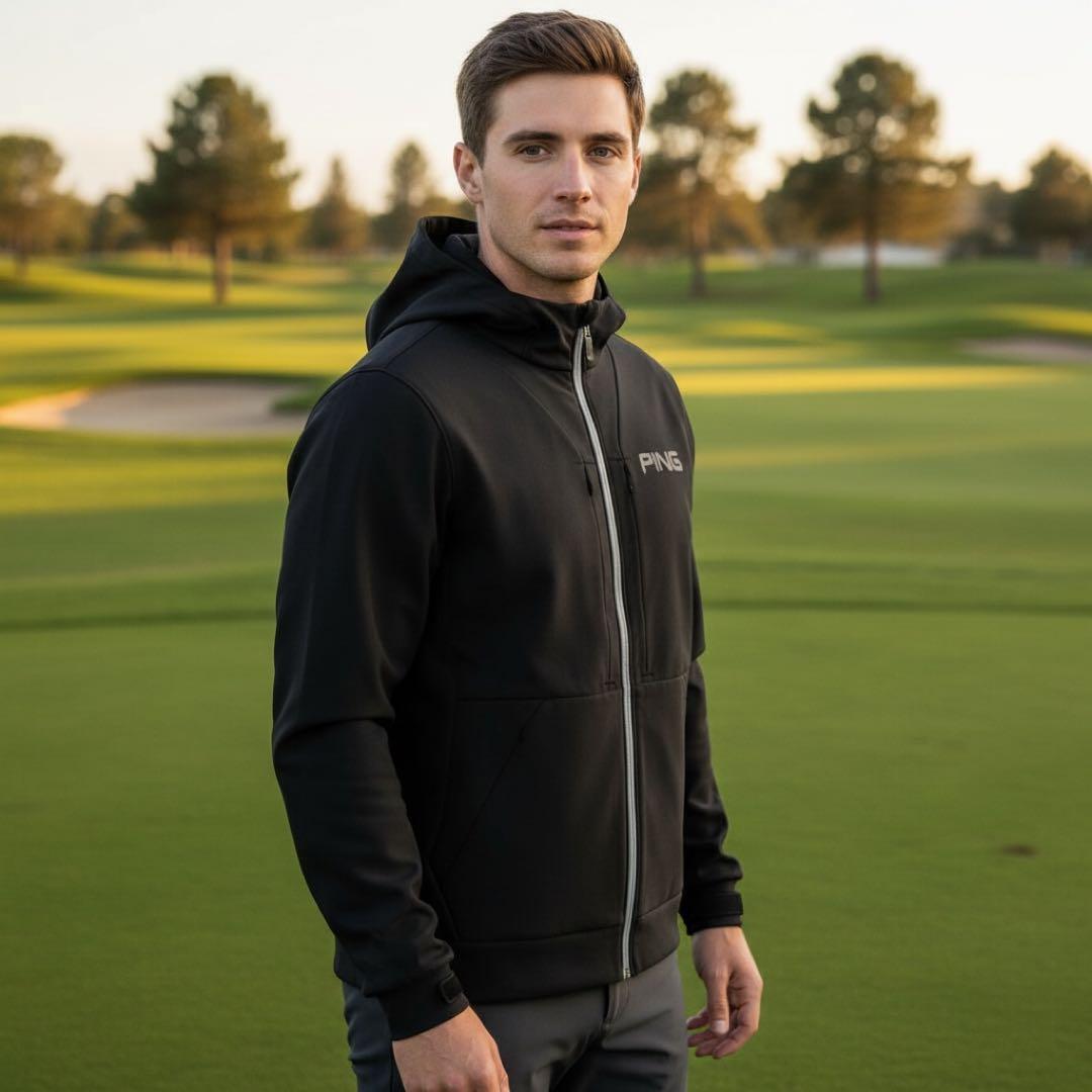 美品‼️ピン コンパクトニット フルジップ フーディー ゴルフウェア メンズ　黒