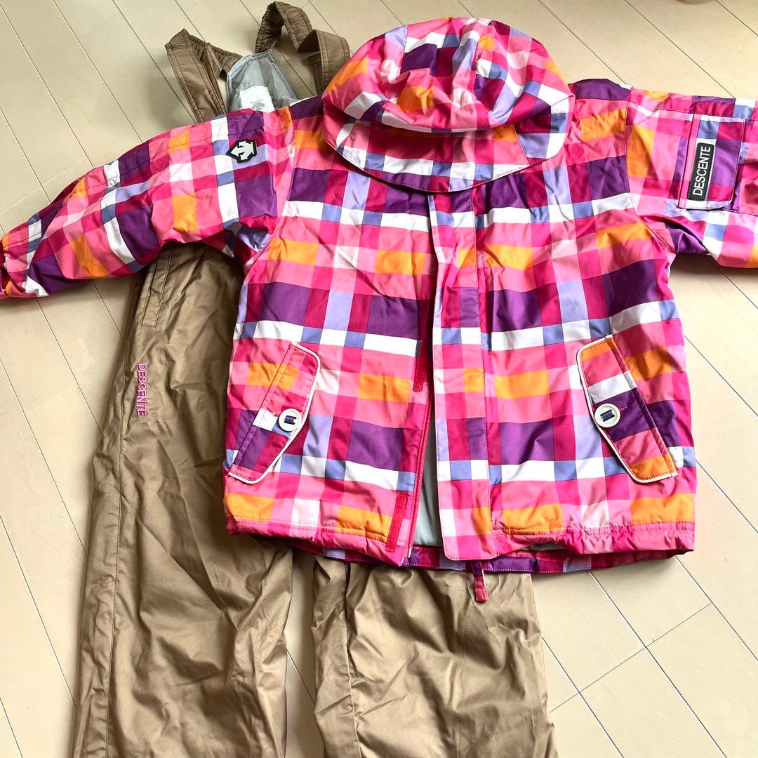 デサント　スキーウェア 140 マルチカラー チェック　ピンク系　ブラウン系