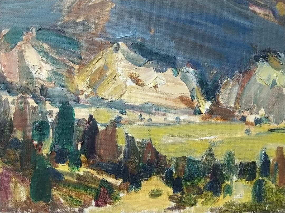 絵画「箱根初冬」 1968 F6 油絵 油彩画 風景画 アート