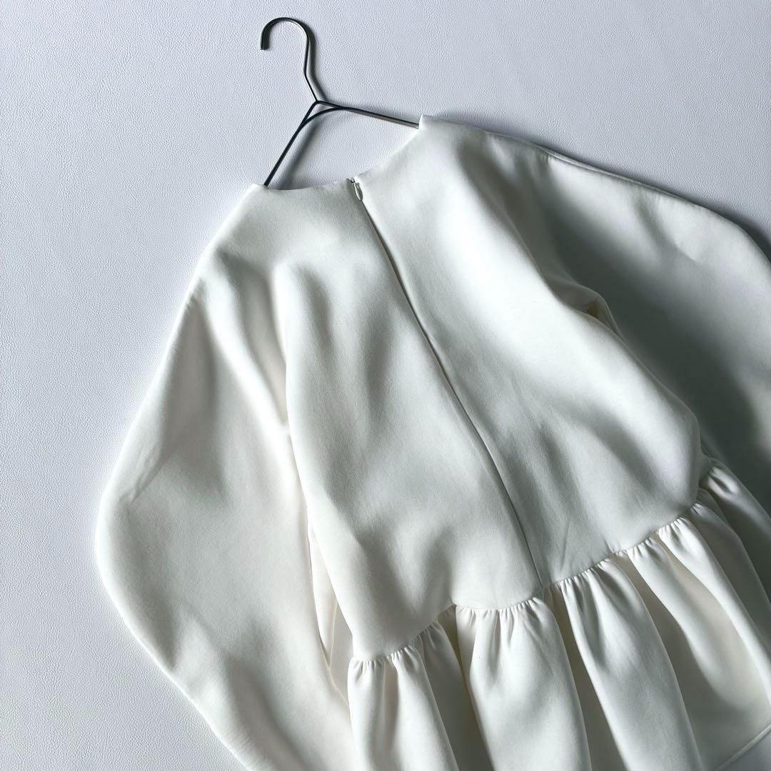 ツルバイマリコオイカワ　ペプラムブラウス　ホワイト　もちもち生地　ウォッシャブル