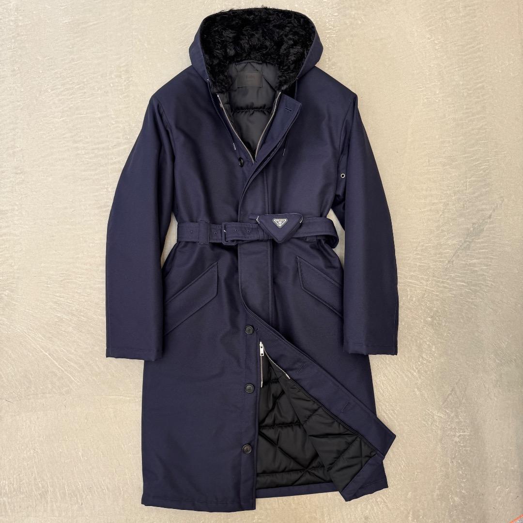 x*g様 【美品】 プラダ コート フーデット コットン モヘア ネイビー S