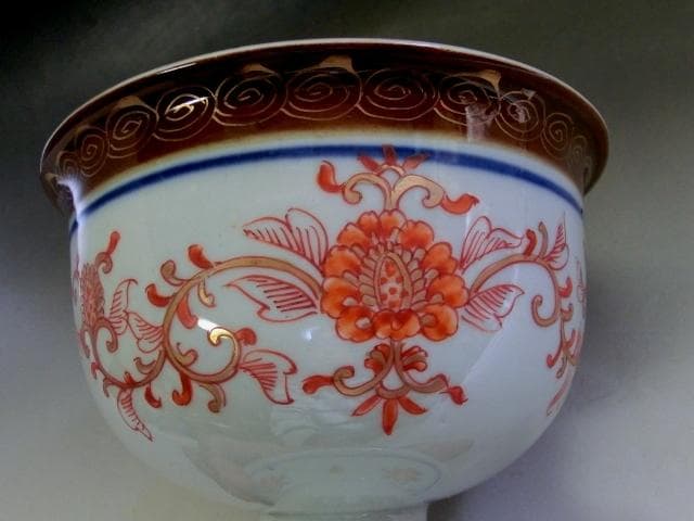 盃洗■赤絵 金魚 華やかな花唐草 金彩 酒器 高足鉢 古い伊万 骨董品 人気の■