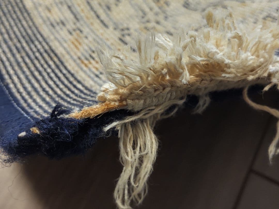 80×120 イラン製 ウール ペルシャ絨毯 メダリオン柄 ネイビー ベージュ