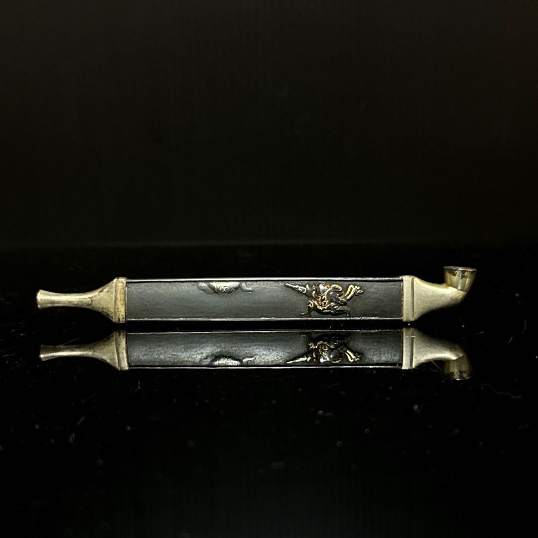 江戸期 四分一 小柄 金銀象嵌 人物図 煙管 キセル 喫煙具