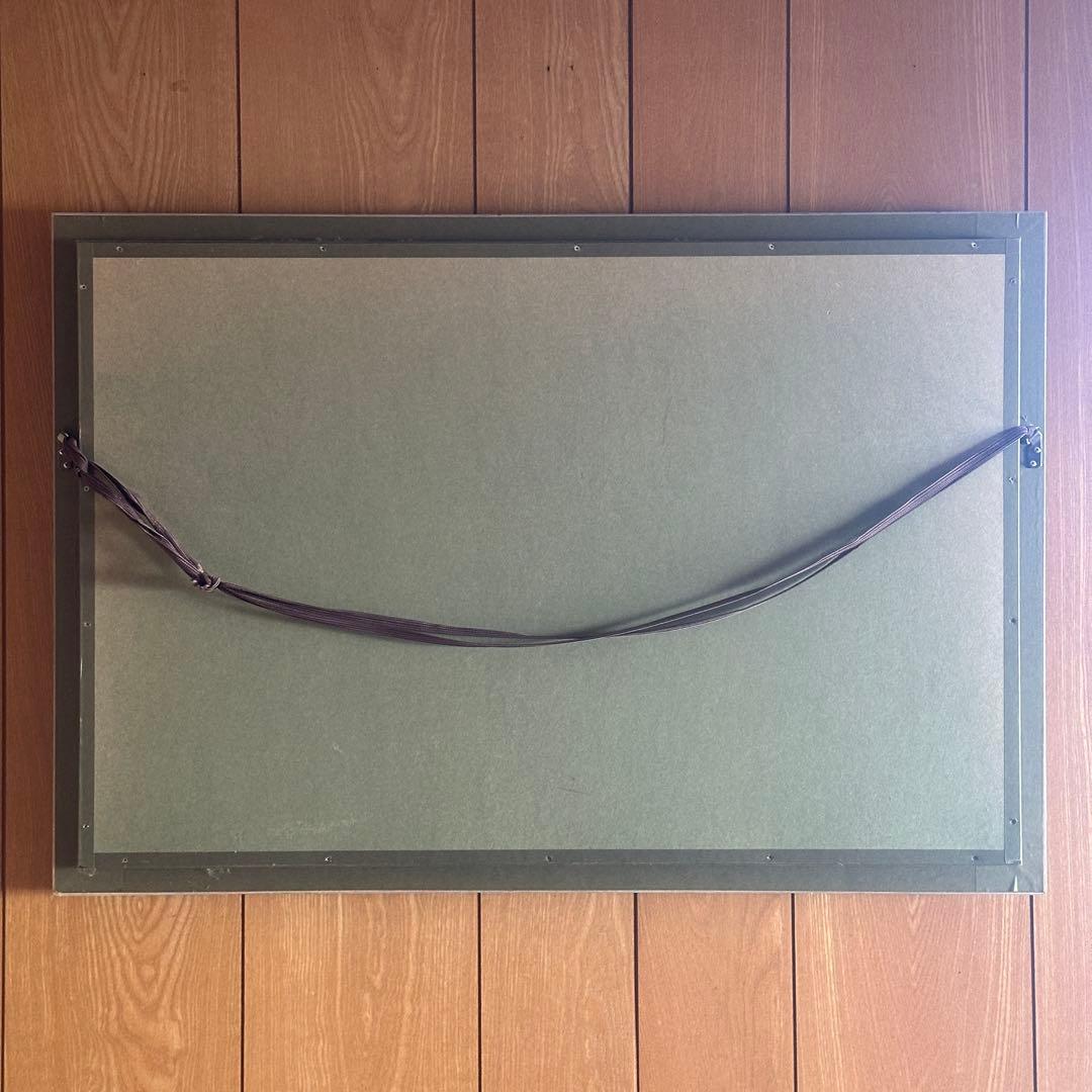 海と女性の油彩画　装飾フレーム付き 75x51.5cm