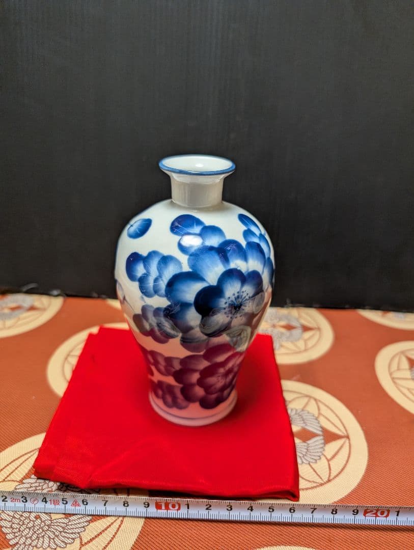 中国花瓶一輪挿し青と白の花柄の陶器花瓶