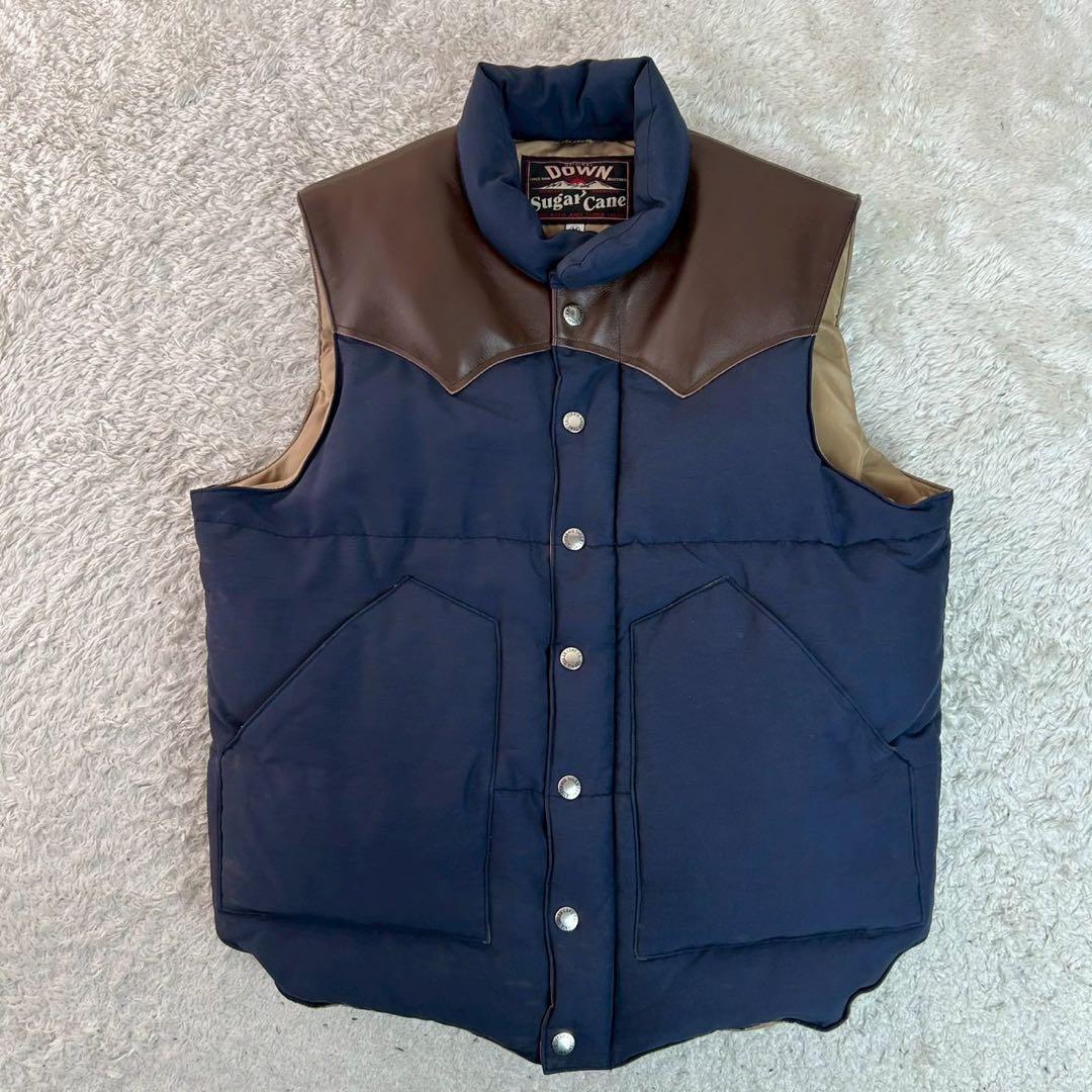 SUGAR CANE シュガーケーン ダウンベストネイビー ブラウン レザー M