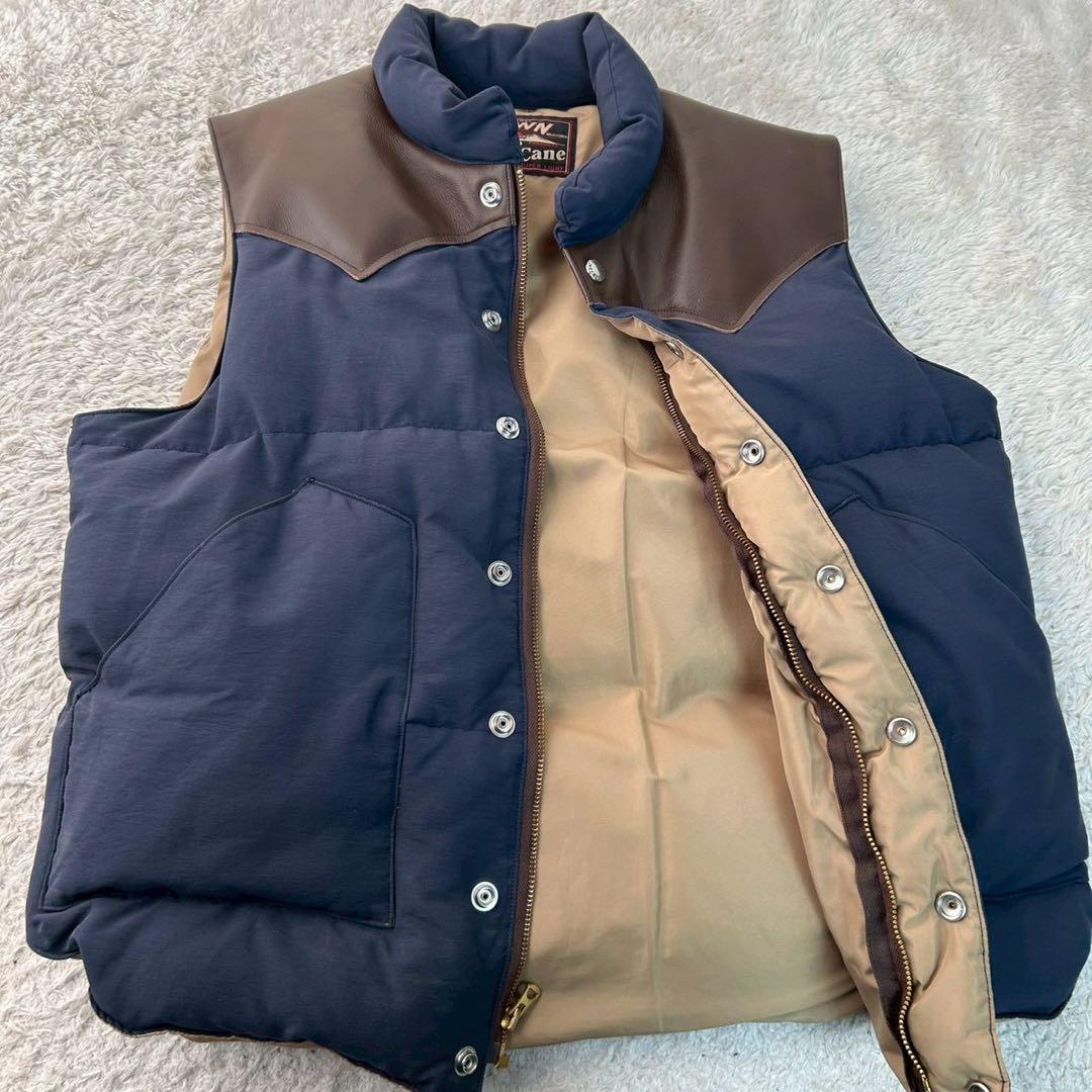 SUGAR CANE シュガーケーン ダウンベストネイビー ブラウン レザー M